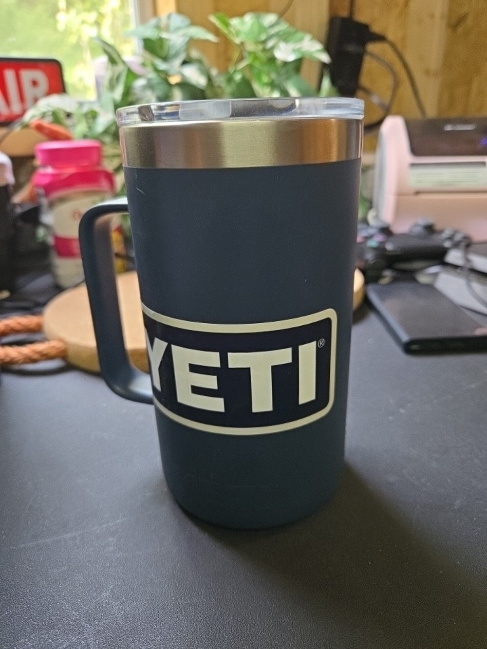 Yeti Rambler Mug with Handle in Navy Blue and Silver